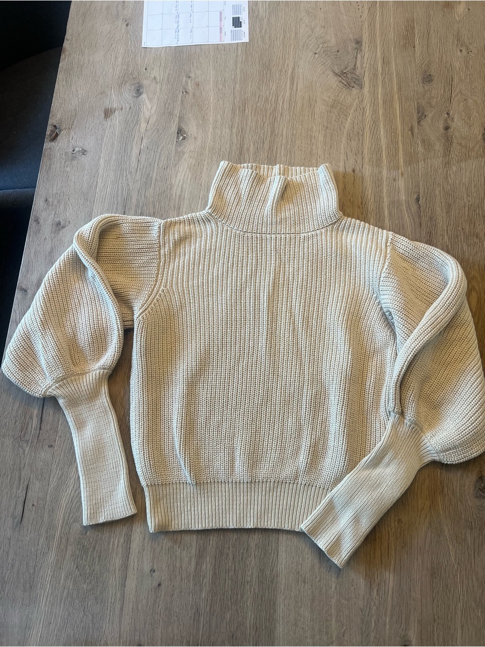 Callahan Turtleneck Knit Sweater in Cream balloon sleeve